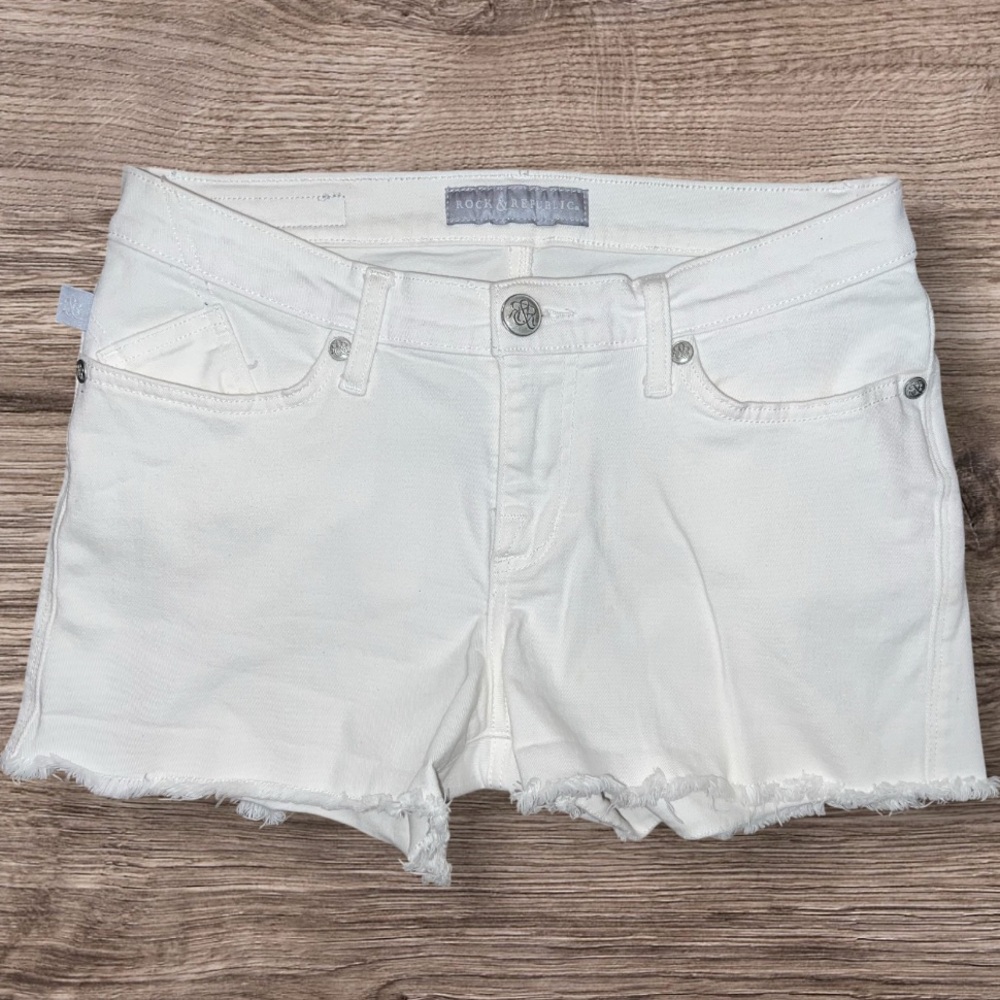 Rock & Republic Women’s White Cut Off Denim Shorts Jean Frayed Hem Sz 6